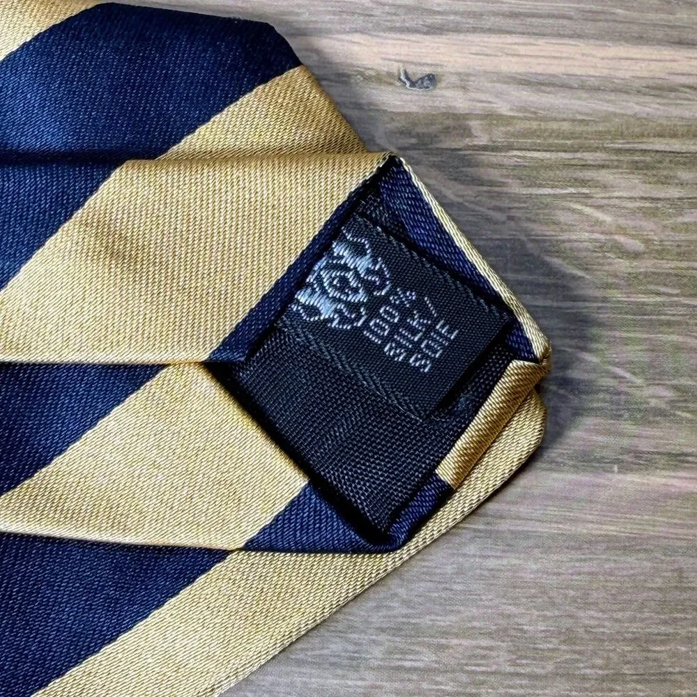Vintage Aquascutum of London Tie Navy Gold Diagonal Stripe 100% Silk England